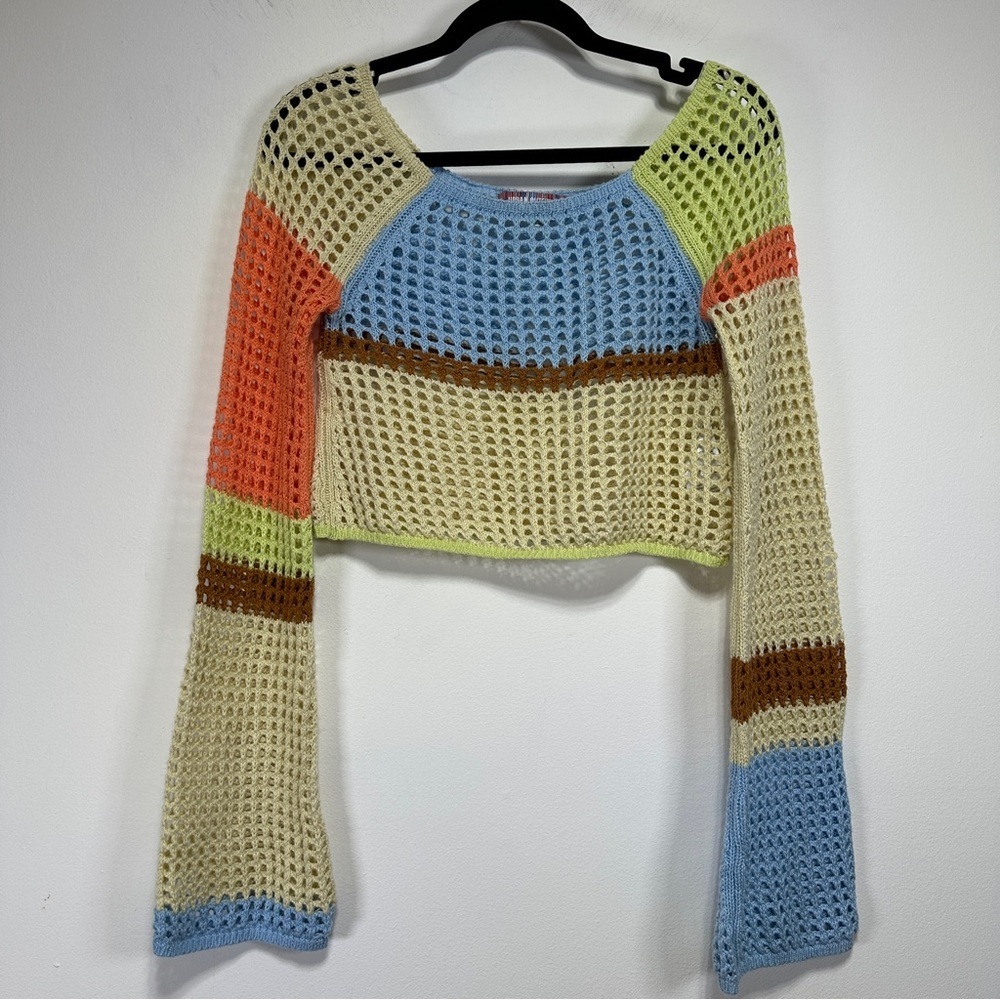 Urban Outfitters Crochet Crop Sweater Open Knit Festival Top M